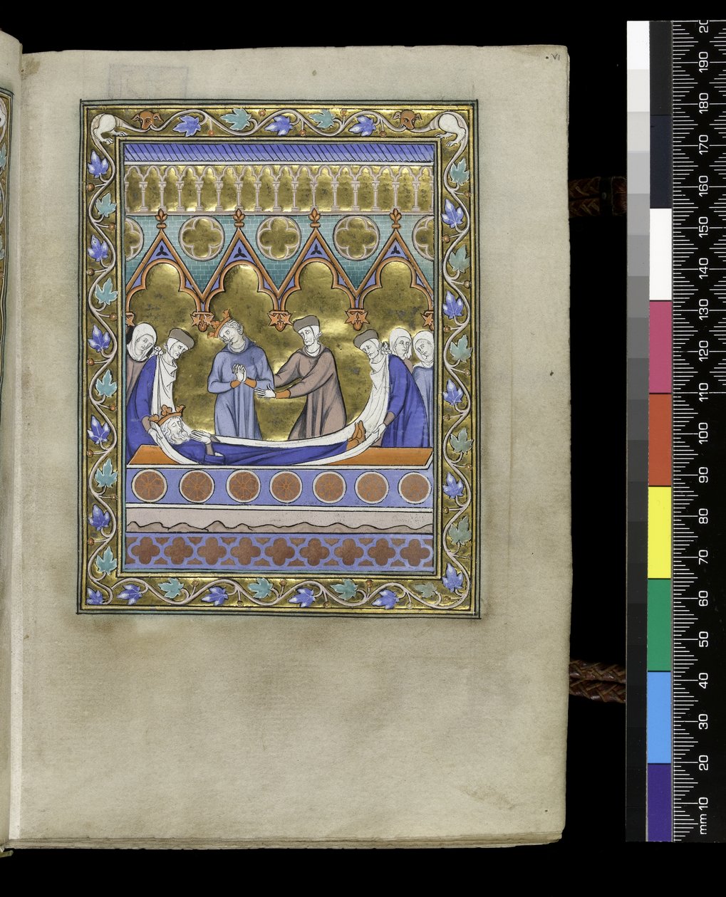 MS 300 f.VIr, Davids begravelse, fra Psalter and Hours of Isabella of France, Paris, ca. 1265-70 (penn og blekk og tempera på pergament) av French School