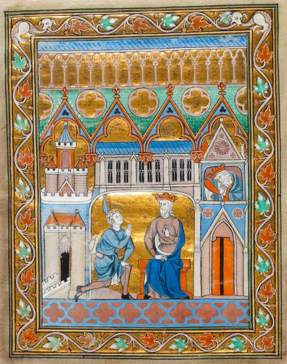 MS 300 fol.VIIi Kong David mottar nyheten om Absaloms død, fra Isabelle av Frankrikes psaltertimer, ca. 1255 av French School