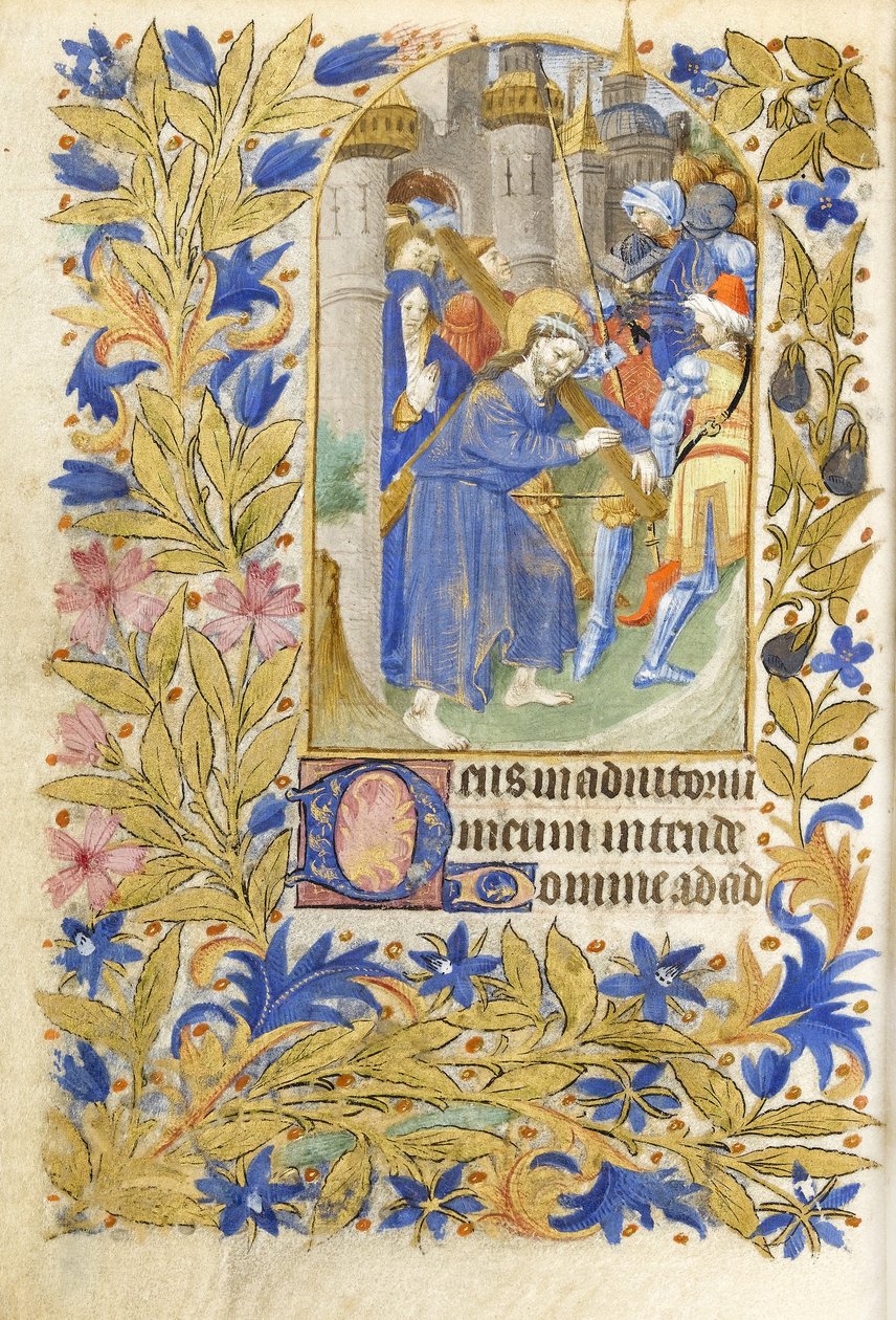 MS 39-1950 f.146v Christ Carrying the Cross, 1464 (gull, sølv og farget blekk på pergament) av French School