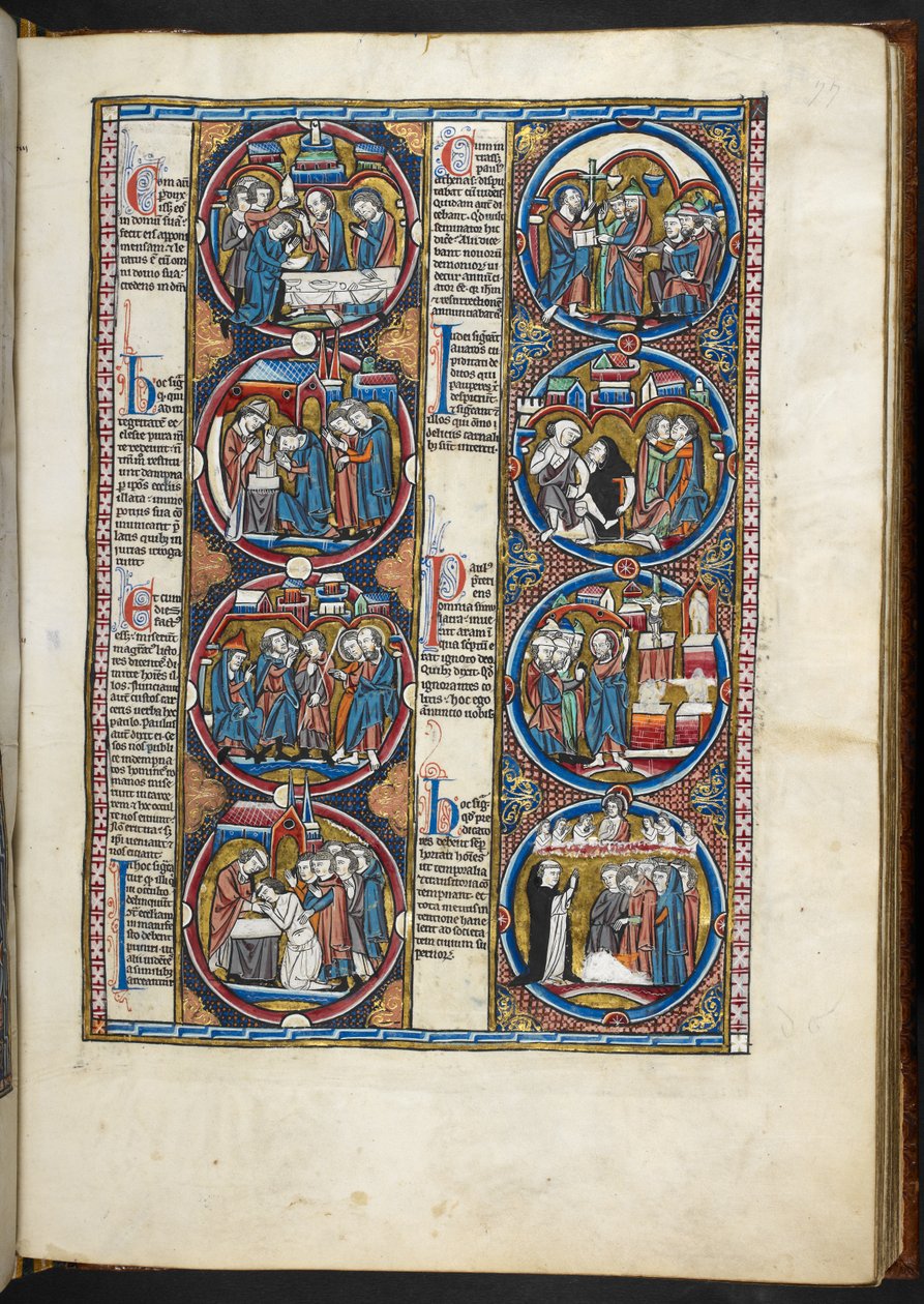 MS. Harley 1527, f.77r, miniatyrer fra Bible moralisée (vellum) av French School