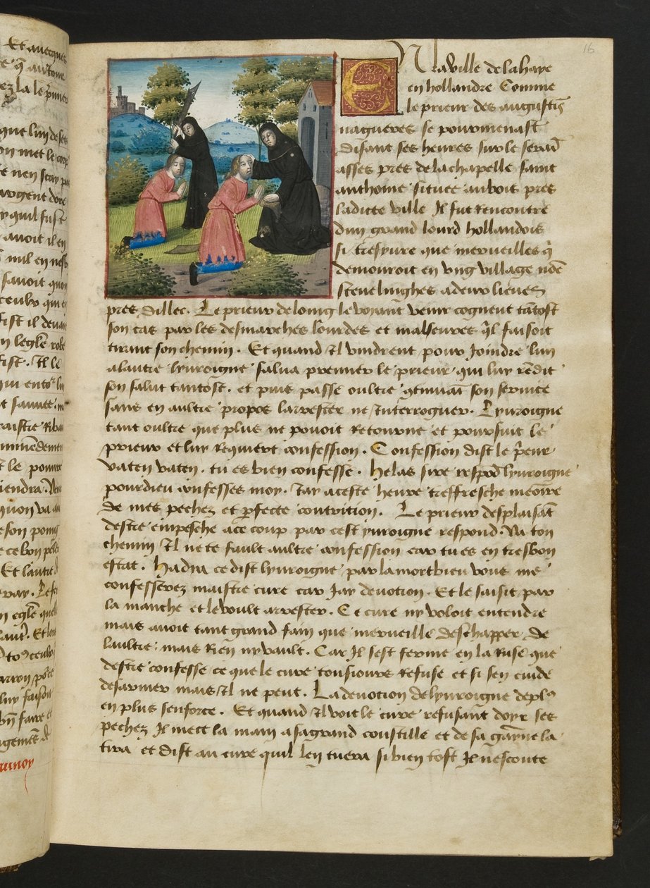 MS Hunter 252 016r-side fra Hundred New News, ca. 1461-62 av French School