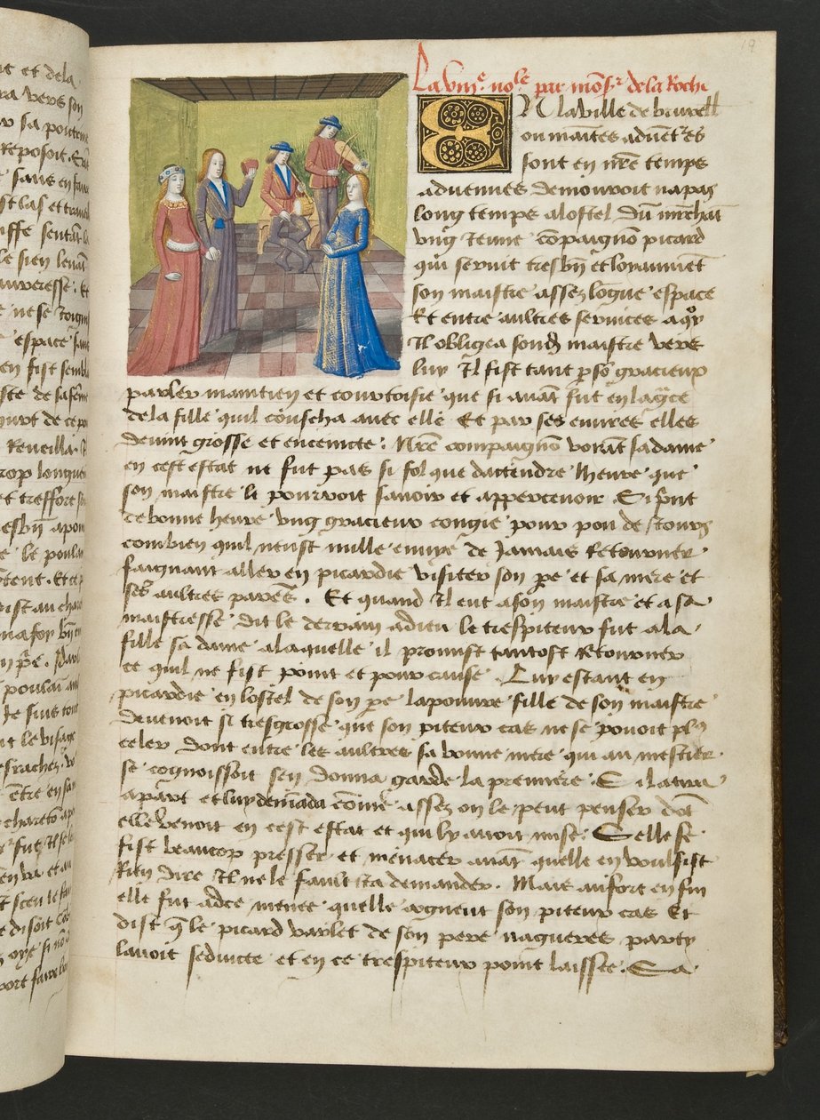 MS Hunter 252 019r-side fra Hundred New News, ca. 1461-62 av French School