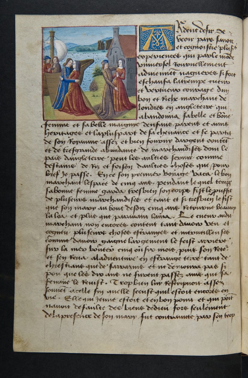 MS Hunter 252 040v-side fra Hundred New News, ca. 1461-62 av French School