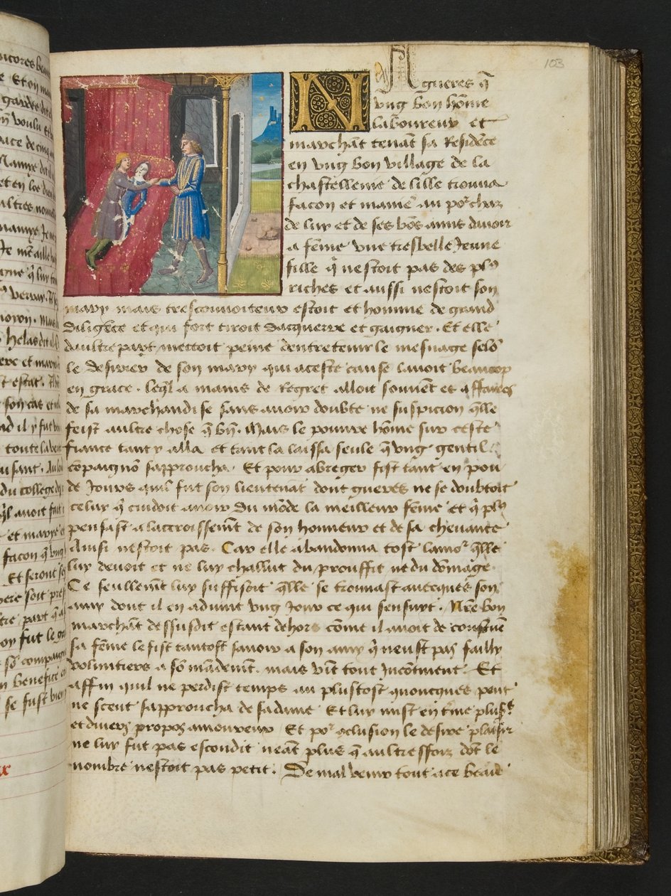 MS Hunter 252 103r-side fra Hundred New News, ca. 1461-62 av French School