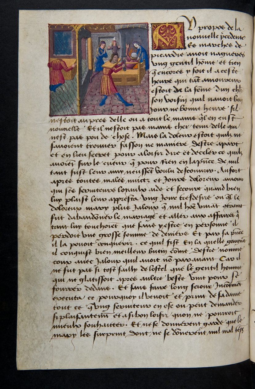 MS Hunter 252 155v-side fra Hundred New News, ca. 1461-62 av French School