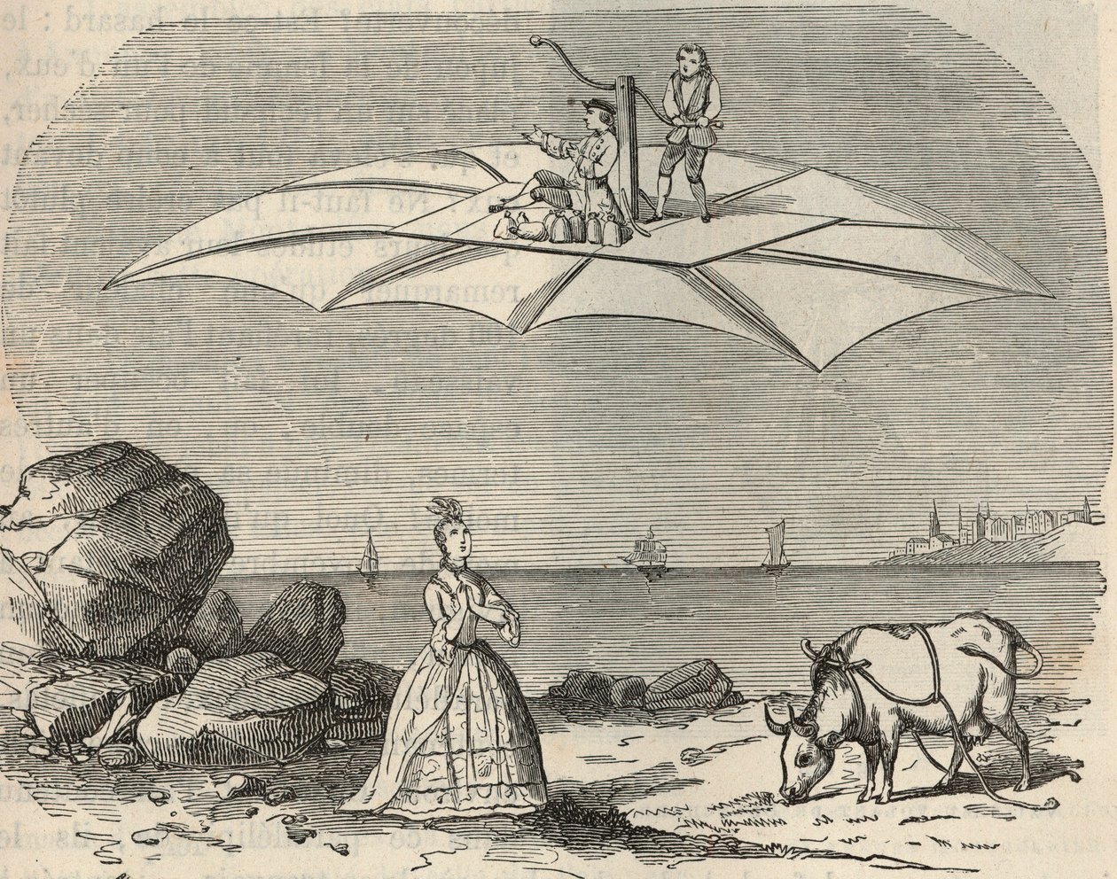 Machine (Glider) av Samuel Musgrave (1732-1780) Gravering i "" Vitenskaper til rådighet for alle - Populær fysikk og kjemi"" av Alexis Clerc - Slutten av 1800-tallet - Privat samling av French School