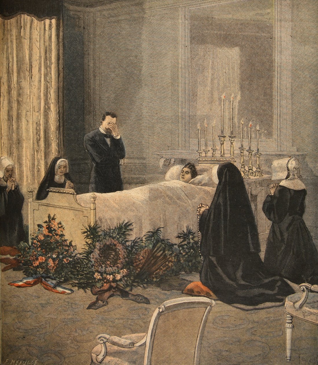 Madame Carnot på dødsleiet, illustrasjon fra Le Petit Journal: Supplement illustre, 16. oktober 1898 av French School