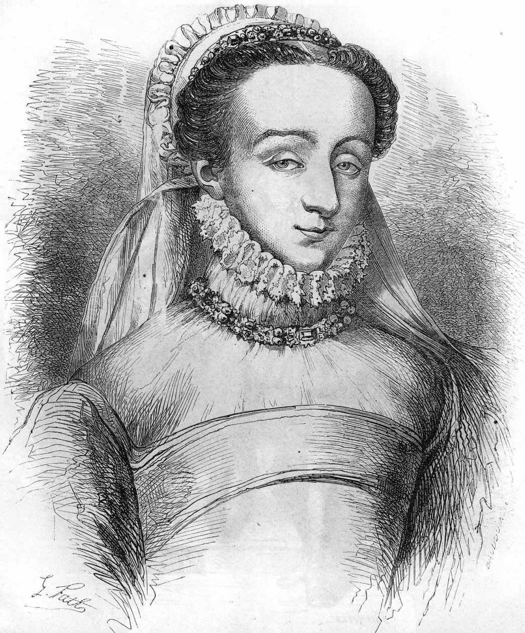Madame de Sauve (en av kvinnene som ble brukt av Catherine de Medicis (Caterina de Medici), for å føre notater om hoffets folk). Også kjent som Charlotte de Beaune, Baroness de Sauve, deretter senere som Marquise de Noirmoutier, elsker av Henri IV. I "" Hi av French School