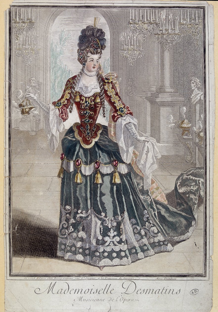 Mademoiselle Desmatins, musiker (sanger) av Operaen - gravering av French School