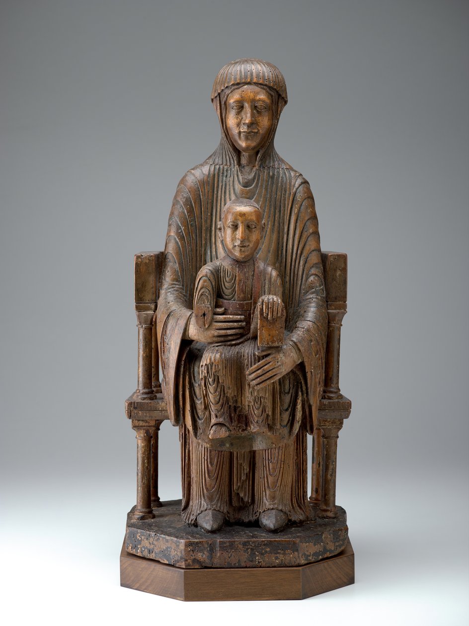 Madonna og barn i majestet, ca. 1150-1200 (tre, spor av polykrom) av French School