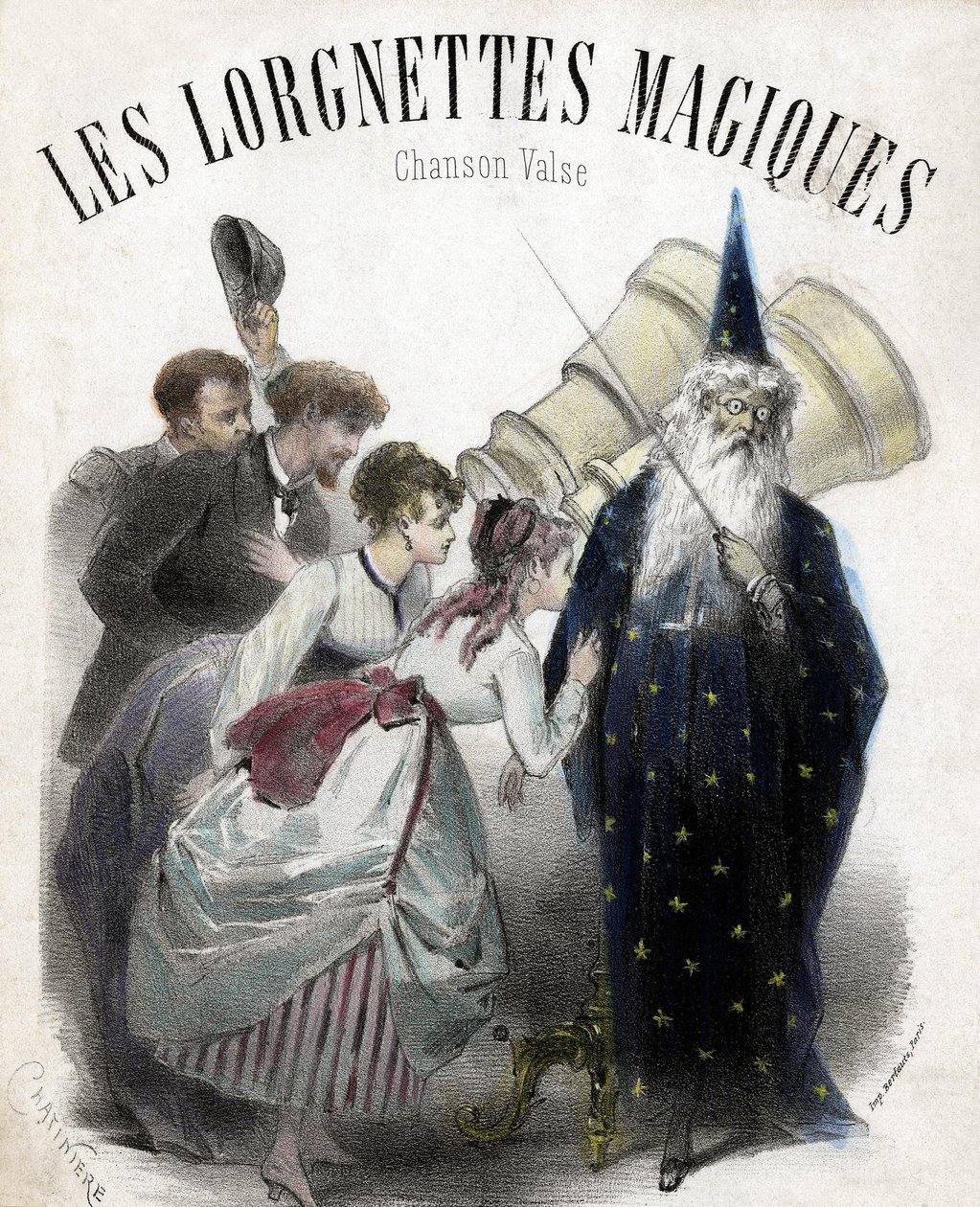 Magiske lorgnetter, sang for populær vals. Litografi av French School