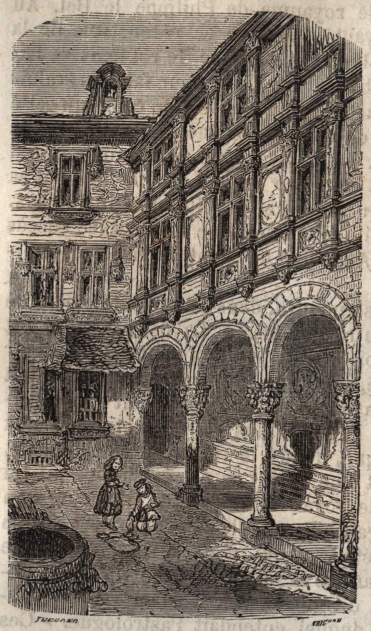 Huset sies å være Agnes Sorel eller Hotel Euverte-Hatte (1524) i Orleans - gravering i "Histoire de France" av Victor Duruy (1811-1894) - 1882 av French School