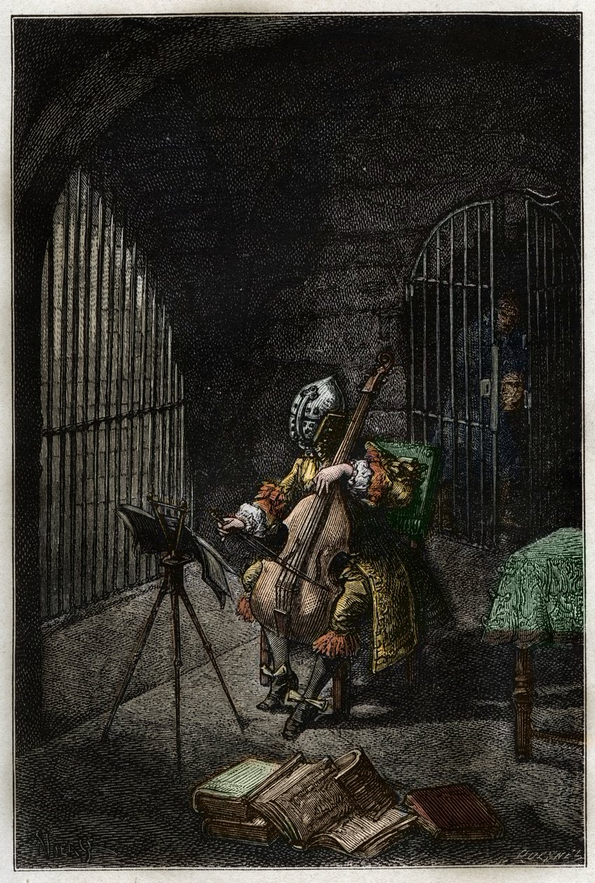 Mann i jernmasken, spiller cello i fengsel - L