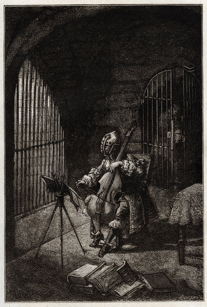 Man in the Iron Mask, playing the cello in prison - L