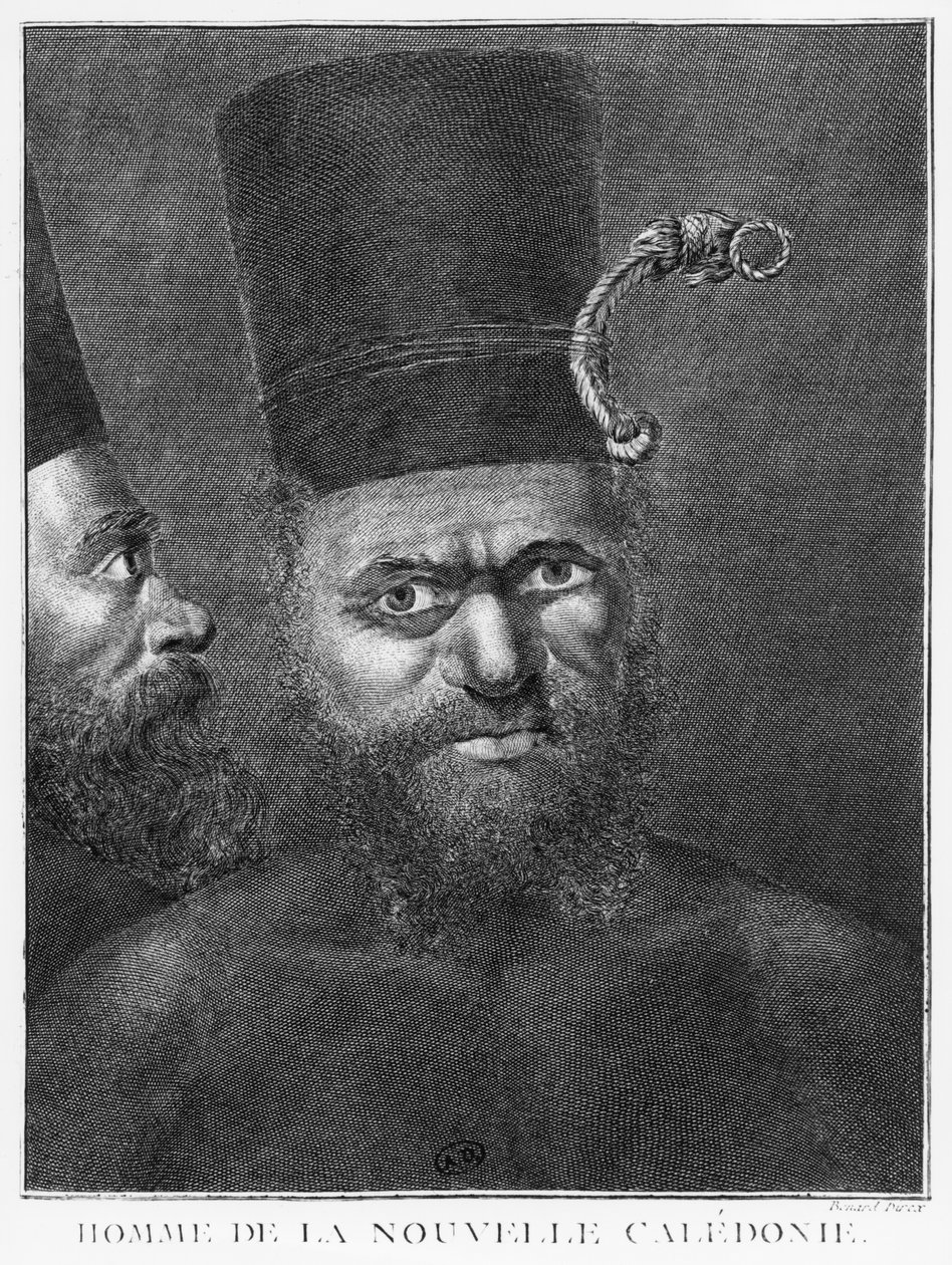 Man of New Caledonia, illustrasjon fra Second Voyage of Captain James Cook, gravert av Benard (1700-tallet) 1774 av French School