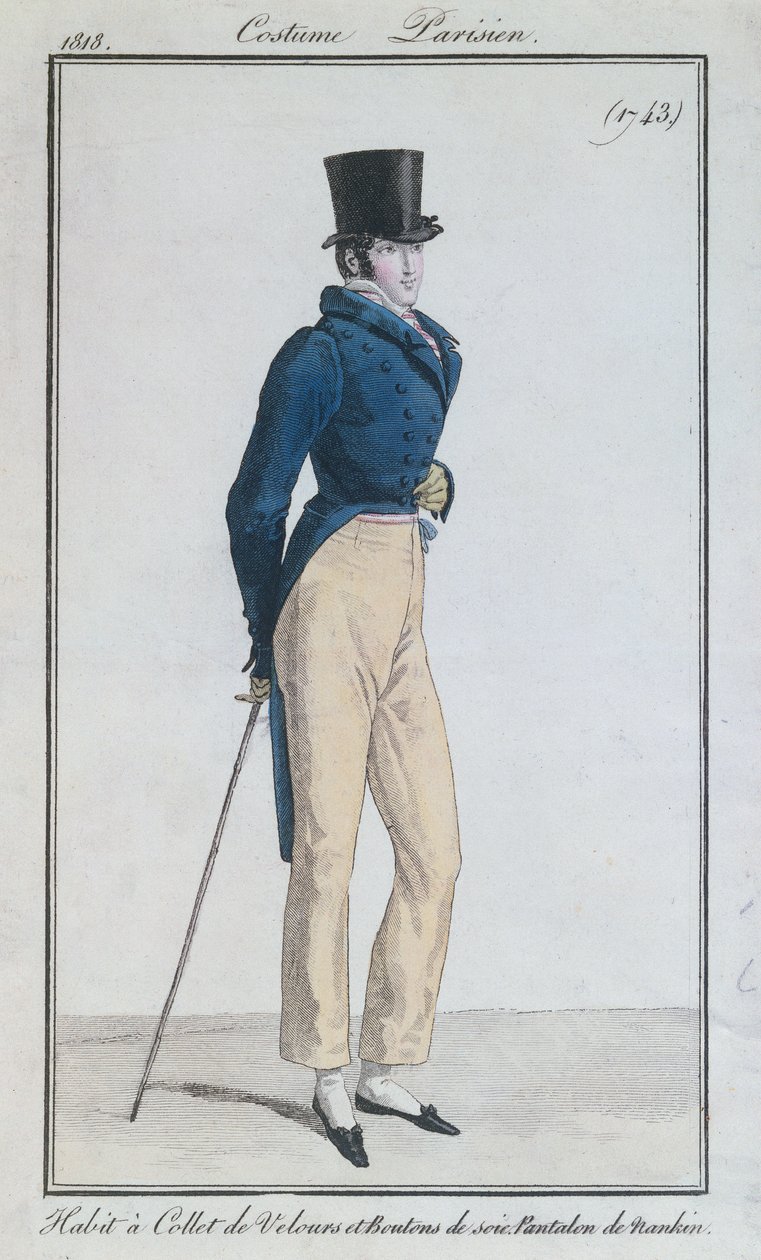 Herredress med fløyelskrage, silkeknapper og nankeenbukser, 1816 av French School