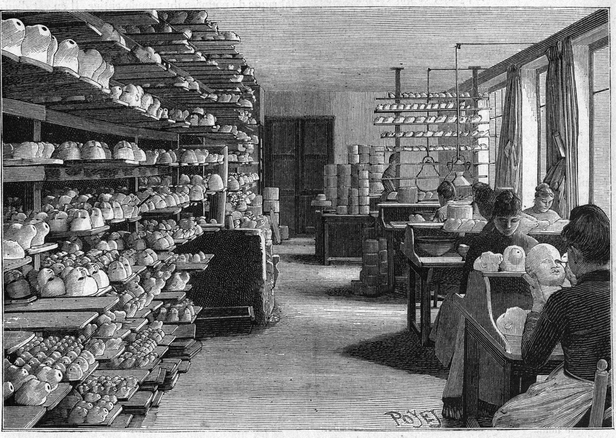 Manufacture of montreuil dolls in 1888. Room for drying dolls heads before cooking and decoupage of eyes. av French School