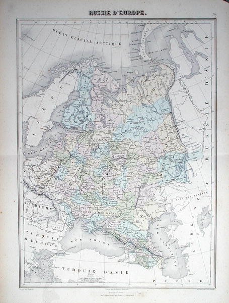 Kart som viser det europeiske Russland, ca. 1840 (farget gravering) av French School
