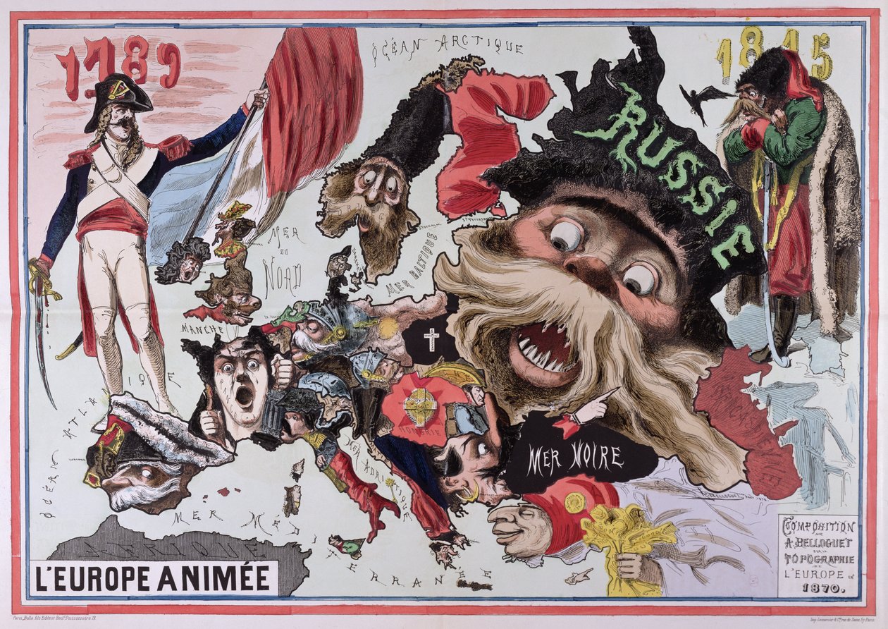 Kart over animert Europa 1870 av French School
