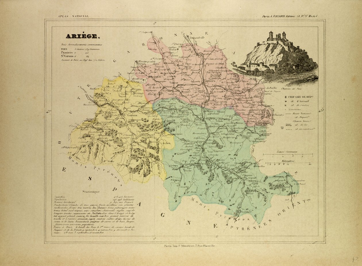 Kart over Ariège, Frankrike av French School