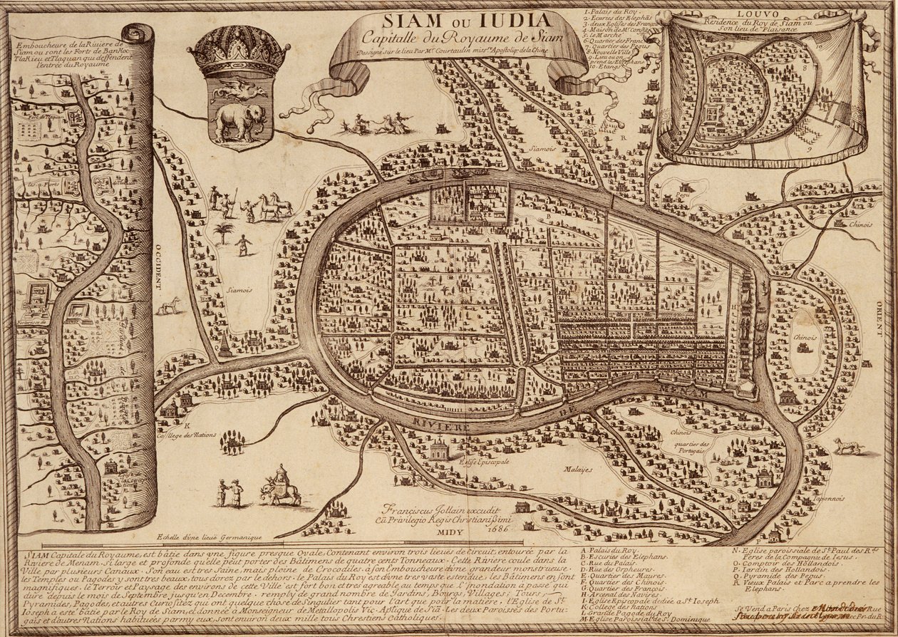 Kart over Ayutthaya, 1686 (blekk på papir) av French School