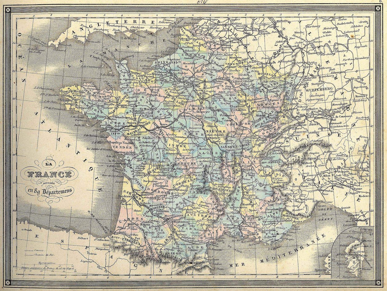 Map of France - in “” Atlas universel”” by Vuillemin, ca. 1851 av French School