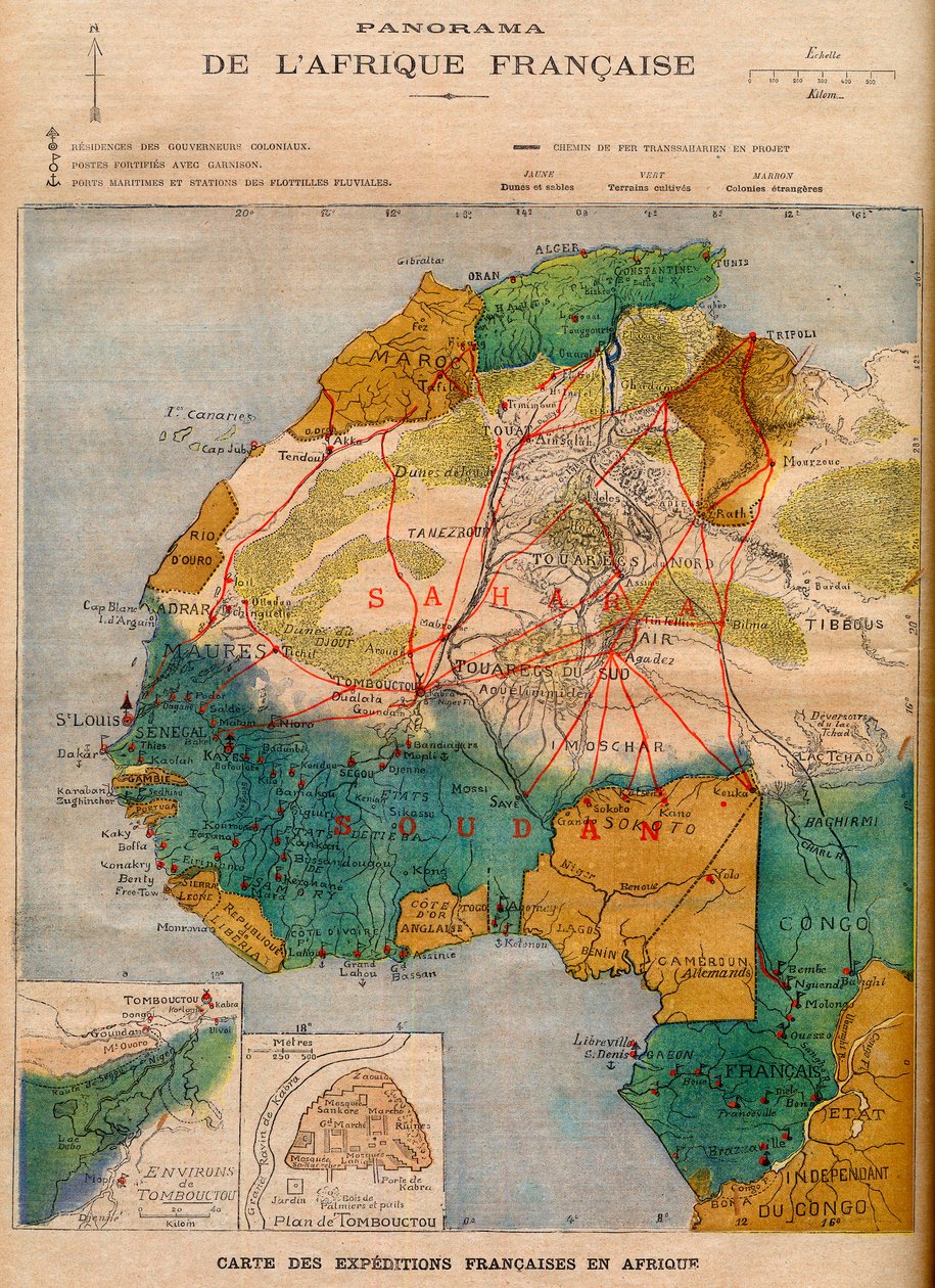 Map of French expeditions in Africa, illustration from ”Le Petit Journal” of March 5 av French School