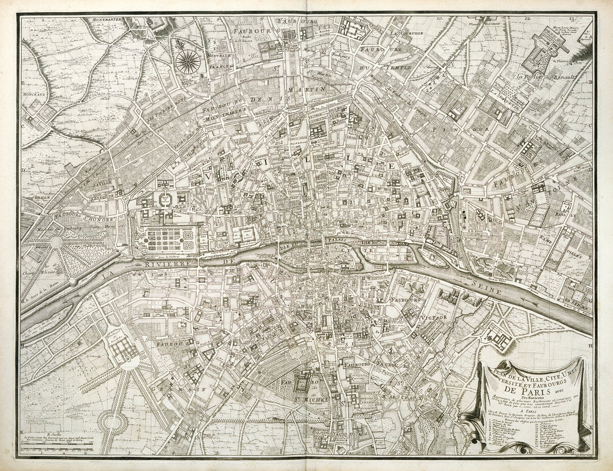 Kart over Paris, fra The Atlas of Paris av Jean de la Caille, 1714 av French School