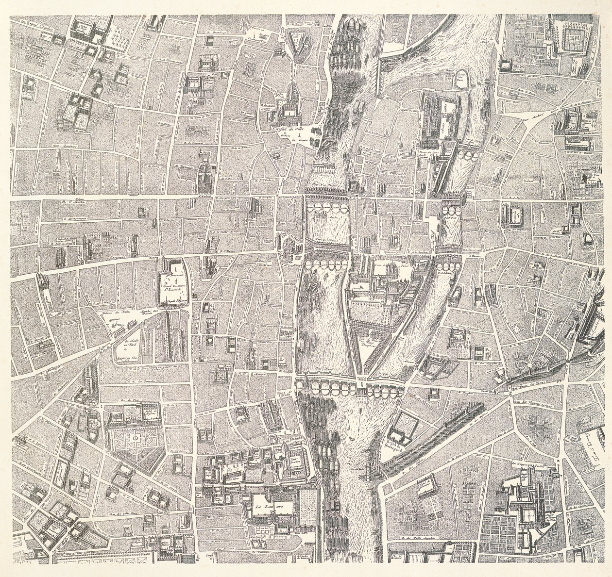 Kart over Paris som viser Île de la Cité, fra The Atlas of Paris av Jean de la Caille, 1714 av French School