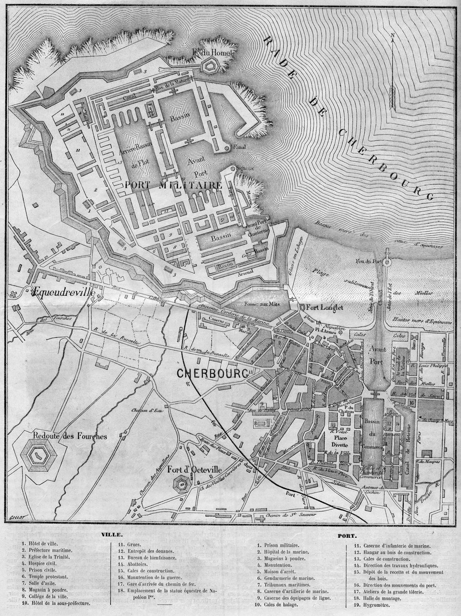 Map of the city and port of Cherbourg, Manche (50) av French School