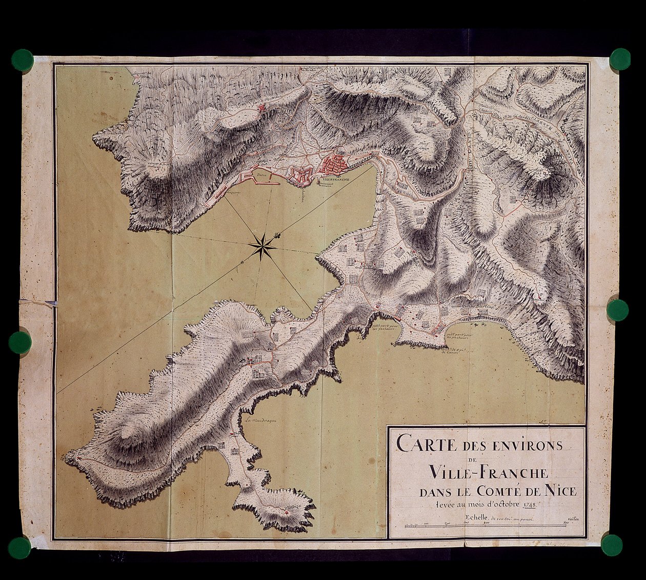 Kart over omgivelsene til Villefranche i greven av Nice-leve i oktober 1748 av French School