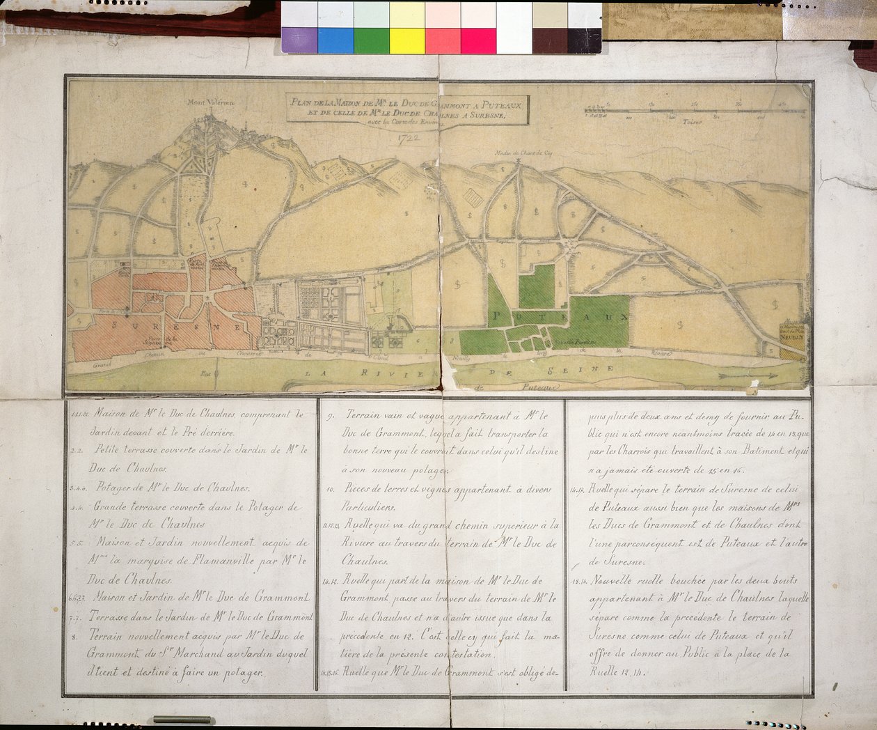 Kart som viser Chateau de Puteaux, 1722 (wc på papir) av French School