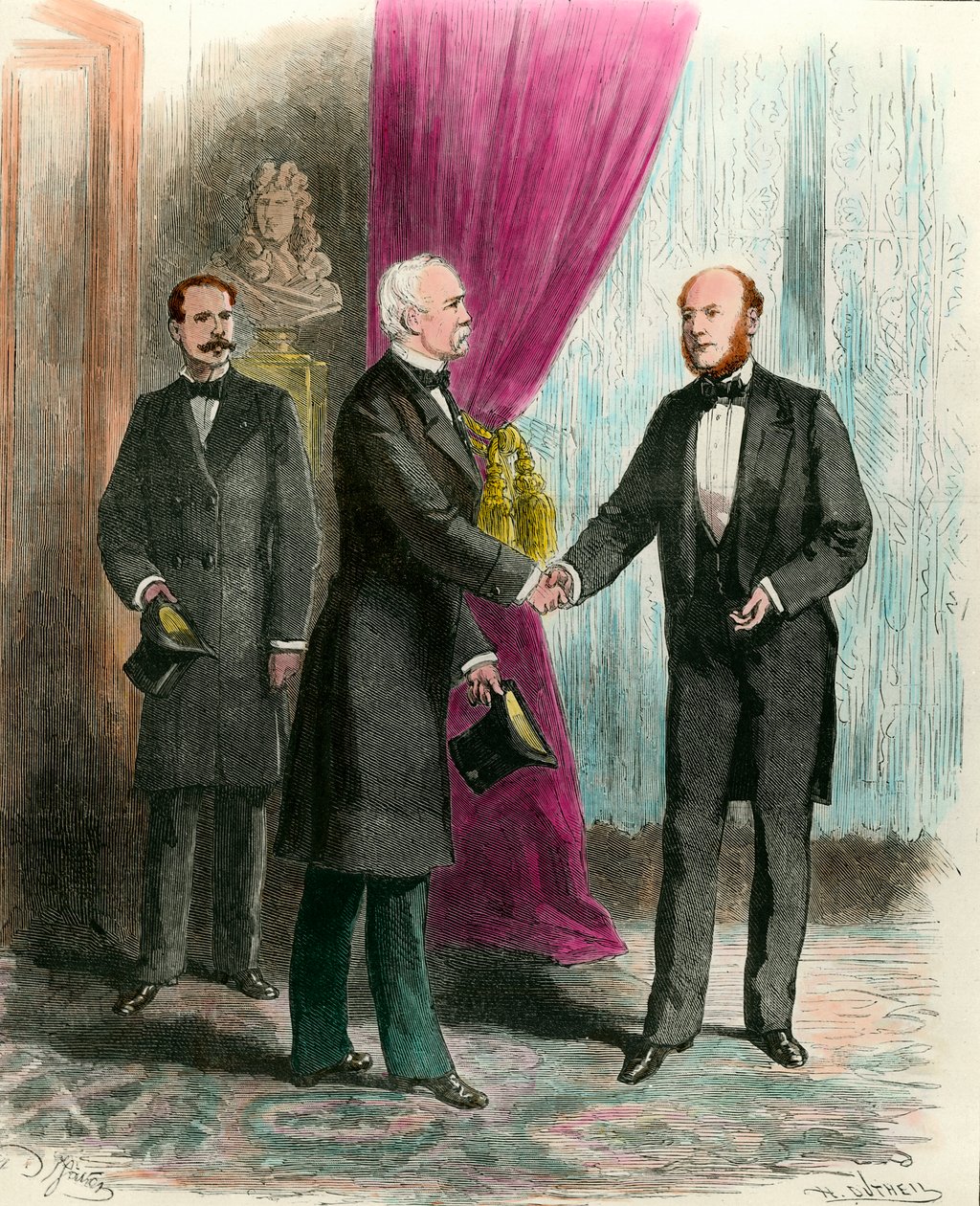 Marechal Mac Mahon (1808-1898) på besøk hos den nye presidenten i republikken Jules Grevy (1807-1891) etter presidentvalget i 1879. Privat samling. av French School