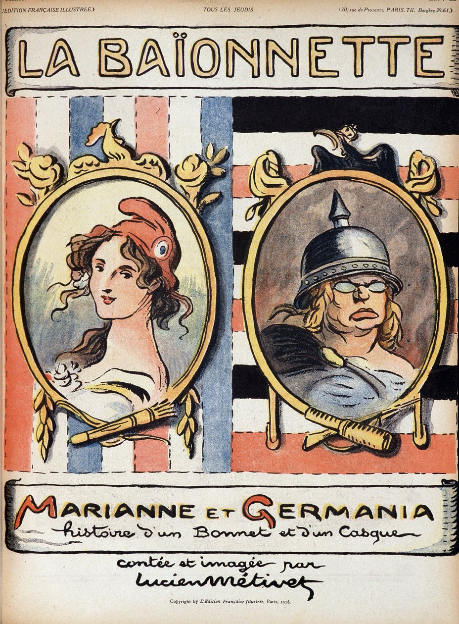 Marianne og Germania, historien om en hatt og en hjelm - i "" La Bayonette"" fra 18.04.1918 av French School