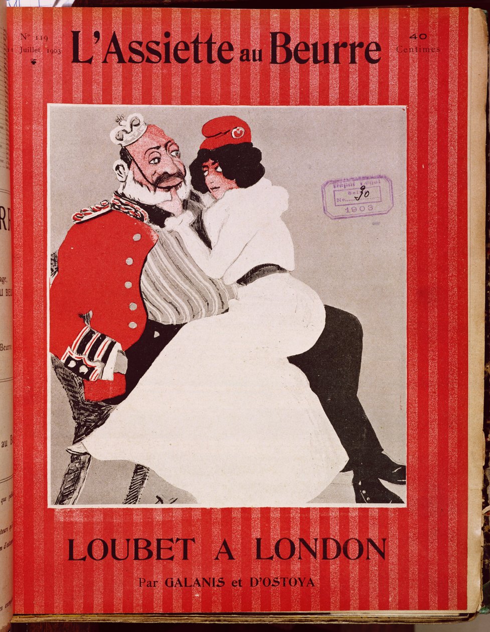 Marianne sitter på knærne til kong Edward VII (1841-1910), cover av LAssiette au Beurre, 11. juli 1903 av French School