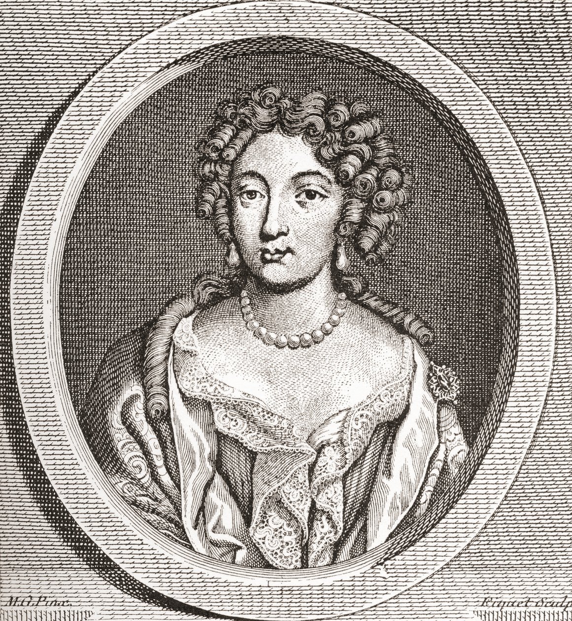 Marie Angélique de Scorailles, 1661 1681. Fransk adelskvinne og en av de mange elskerinnene til Ludvig XIV. Fra Les Heures Libres utgitt 1908. av French School