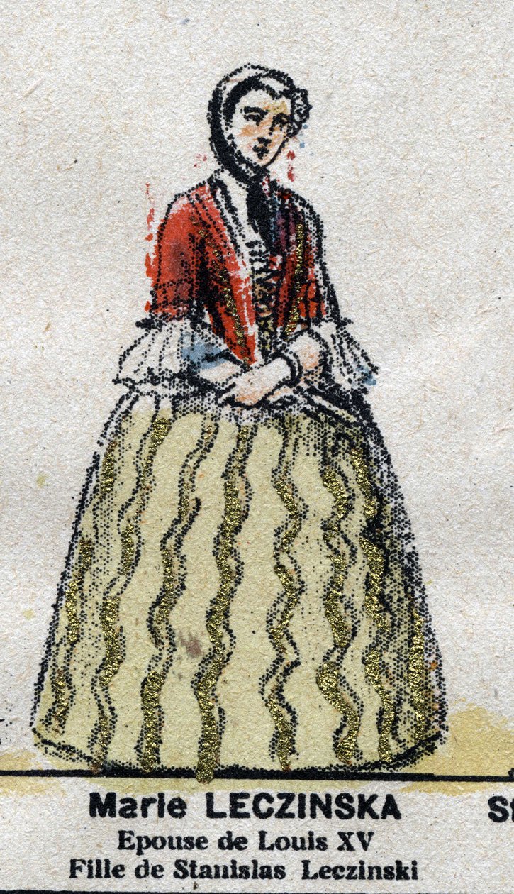 Marie Leszczynska (1703-1768), dronning av Frankrike, kone til Louis XV. i "" Galeriede Kings and Queens of France og berømte karakterer fra 1643 til 1895"" Epinalt bilde. av French School