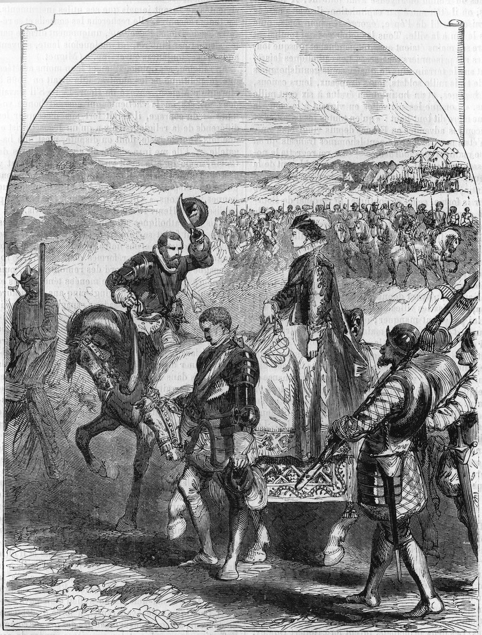 Marie Stuart indulging in Elizabeth 1st of England. In “” Histoire Populaire de la France””, sd. circa 1885. Engraving. av French School