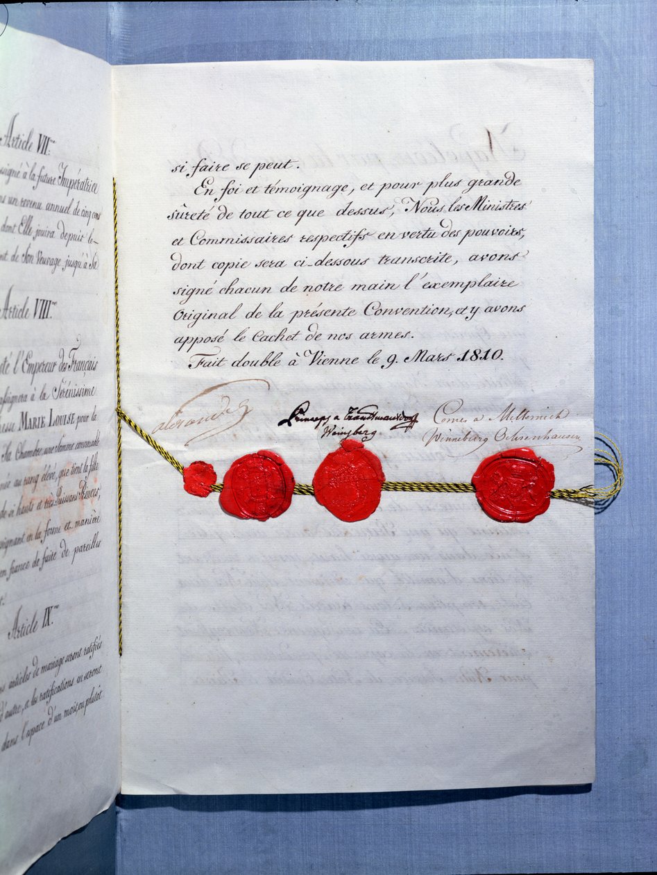 Ekteskapskontrakt med keiser Napoleon Bonaparte (1769-1821) og Marie-Louise (1791-1847) Wien, 9. mars 1810 av French School