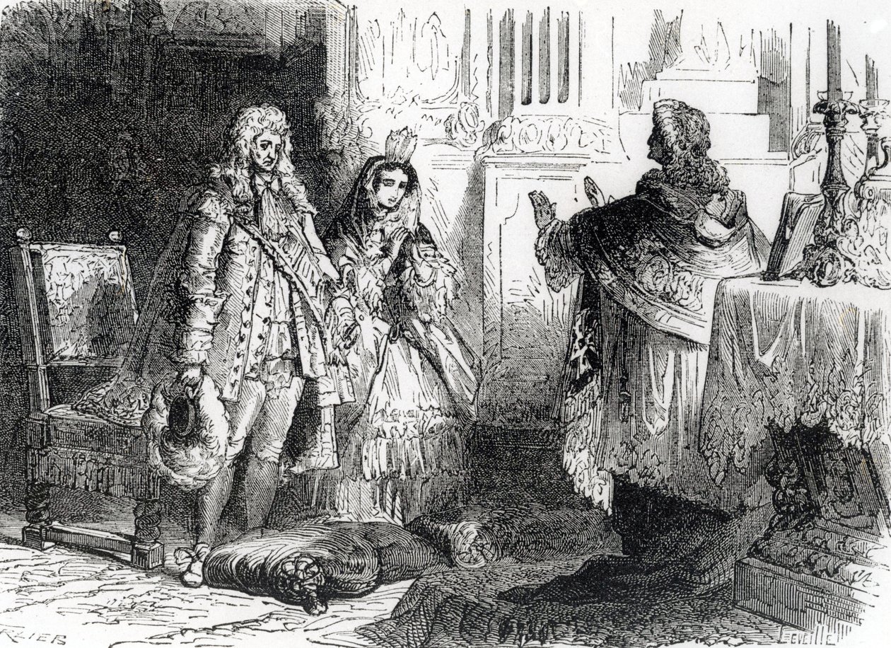 Ekteskap med Louis XIV og Madame de Maintenon av French School