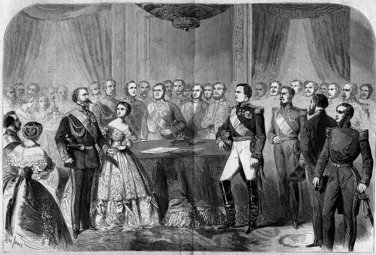 Ekteskap med prins Napoleon (1822-1891) og prinsesse Clotilde av Savoy (1843-1911) av French School