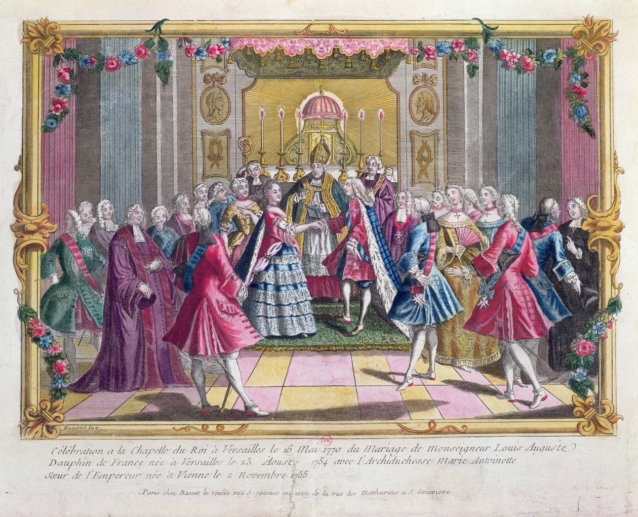 Ekteskap med Dauphin av Frankrike (fremtidig Ludvig XVI) med erkehertuginne Marie-Antoinette i kapellet i Versailles 16. mai 1770 av French School