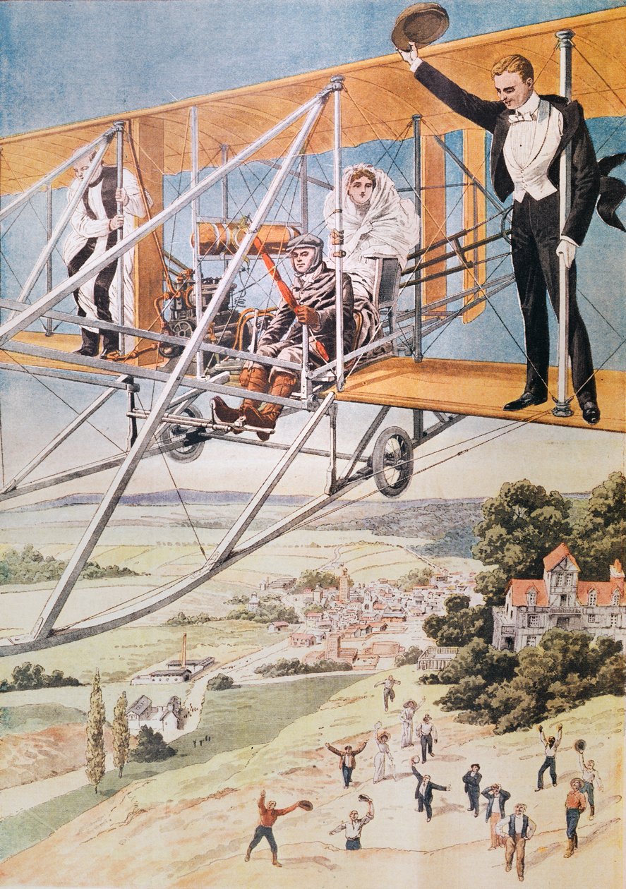 Ekteskap på et fly, illustrasjon fra Le Petit Journal 1911 av French School