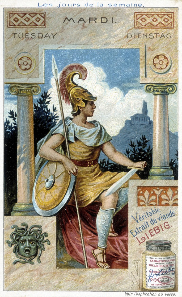Mars legemliggjør tirsdag. 1800-tallsreklame for "det ekte Liebig-kjøttekstraktet". av French School