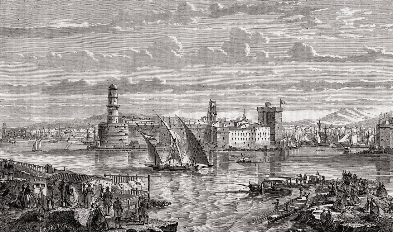 Marseille på 1700-tallet, gravert av Pibaraud etter Le Breton, fra 