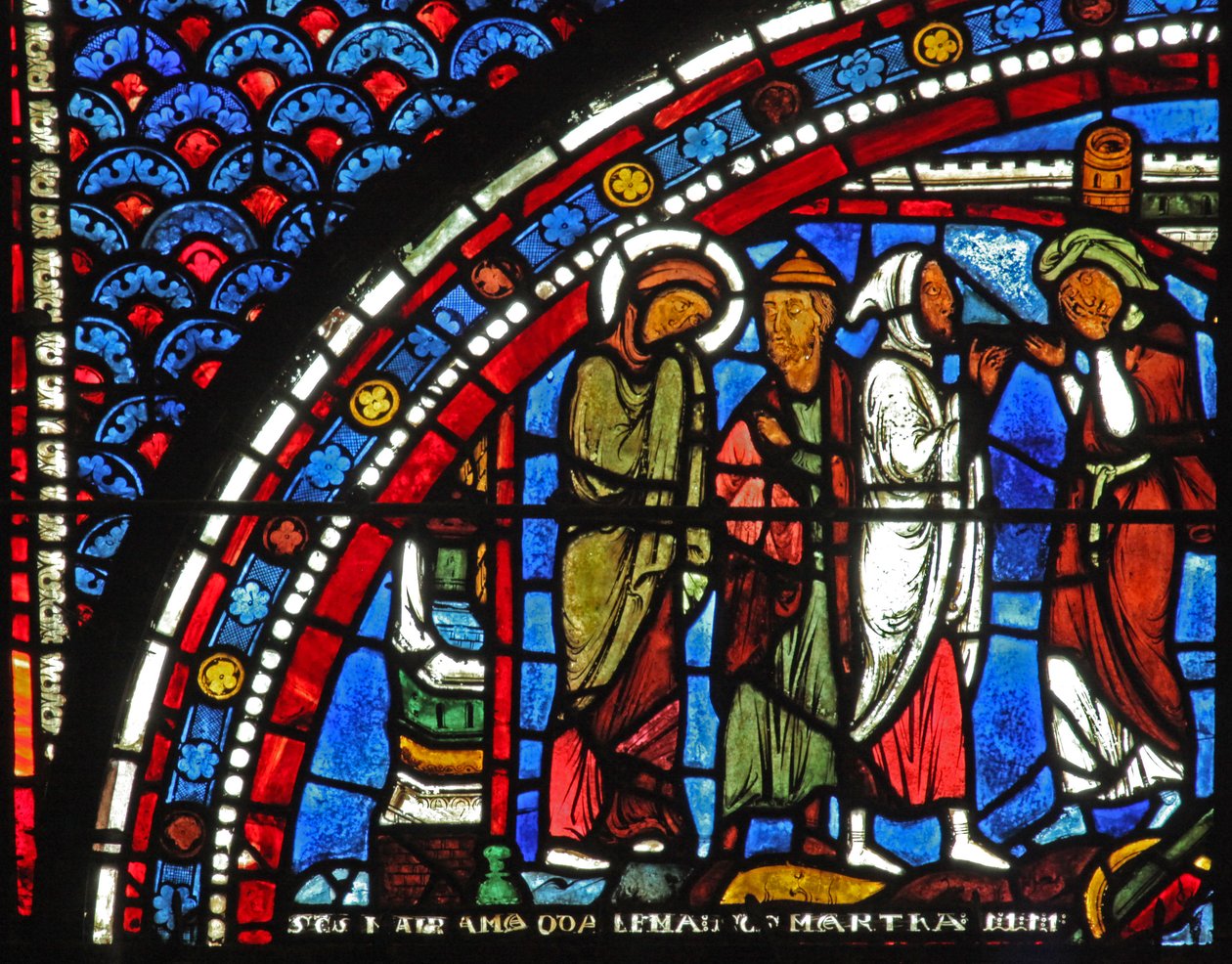 Mary Magdalene-vinduet: Maria ved Lasarus-begravelsen (w46) av French School
