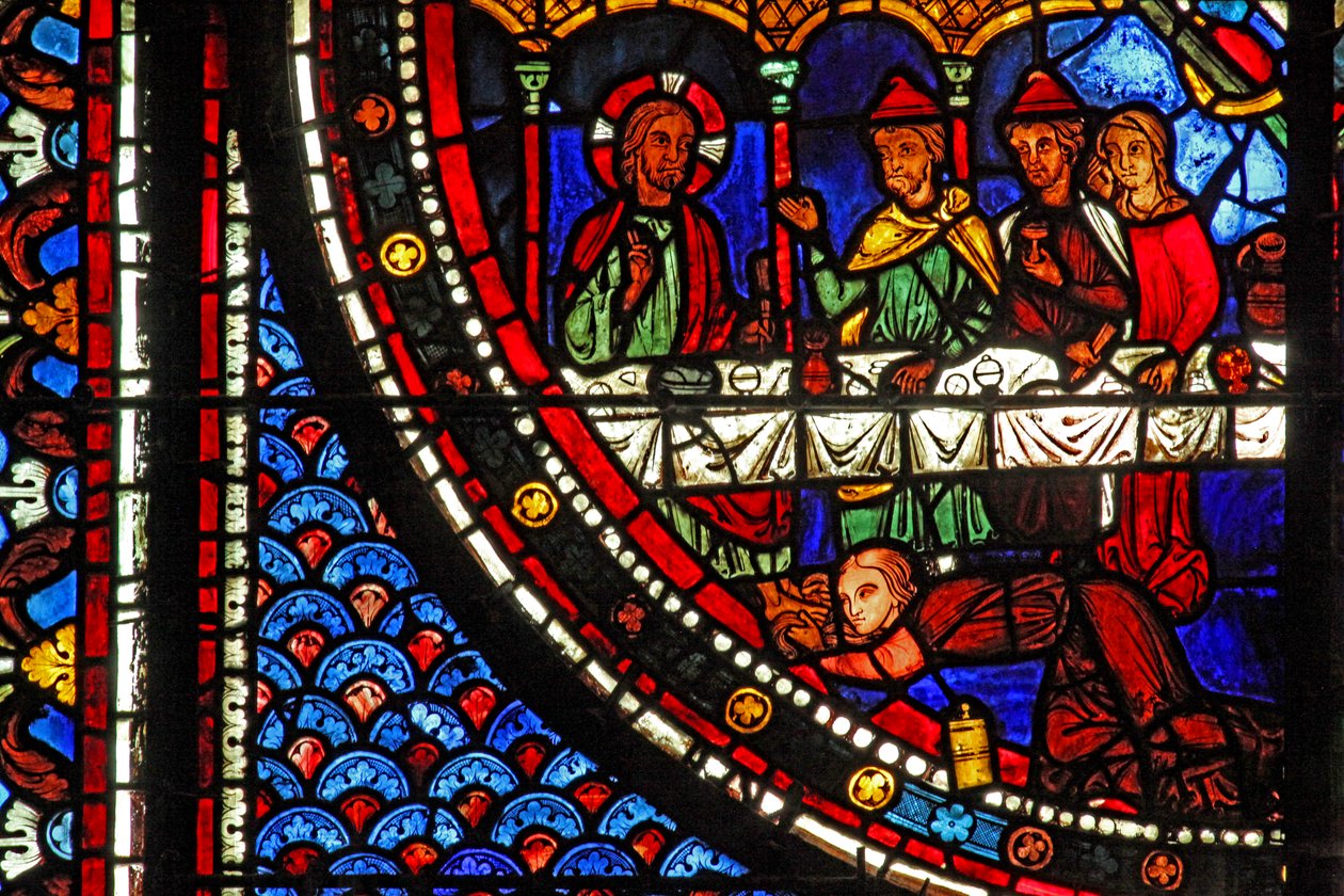 Mary Magdalene-vinduet: Mary at Simons house (w46) av French School
