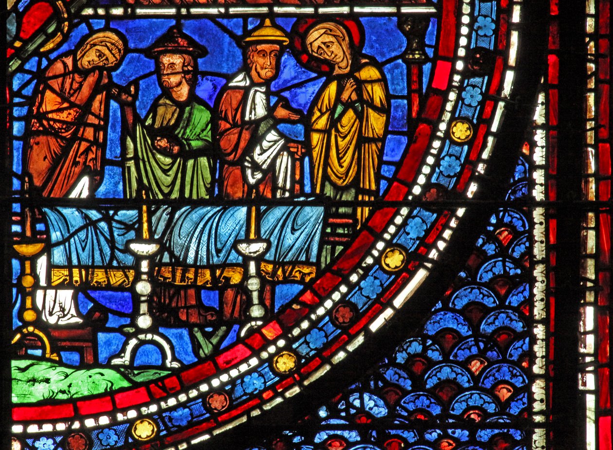 Mary Magdalene-vinduet: Maria ved Lasarus død (w46) av French School