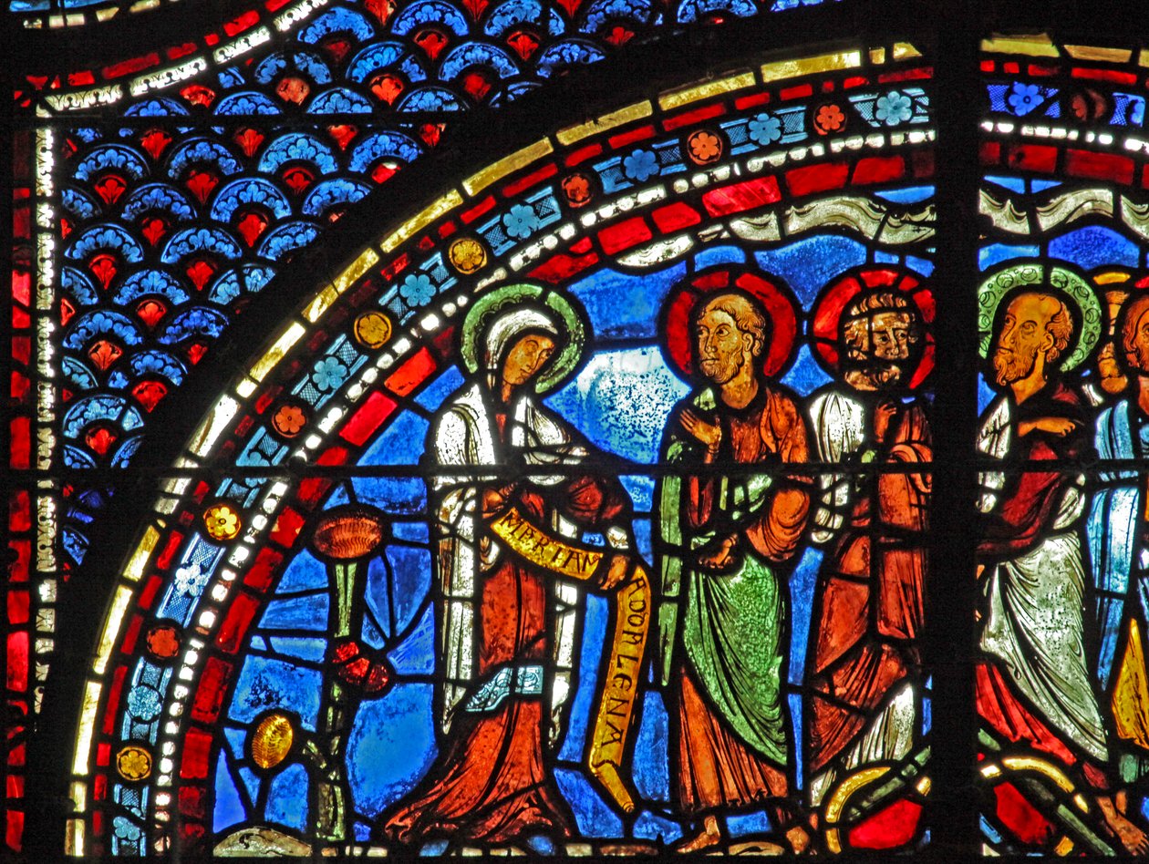 Mary Magdalene-vinduet: Maria forteller disiplene om oppstandelsen (w46) av French School