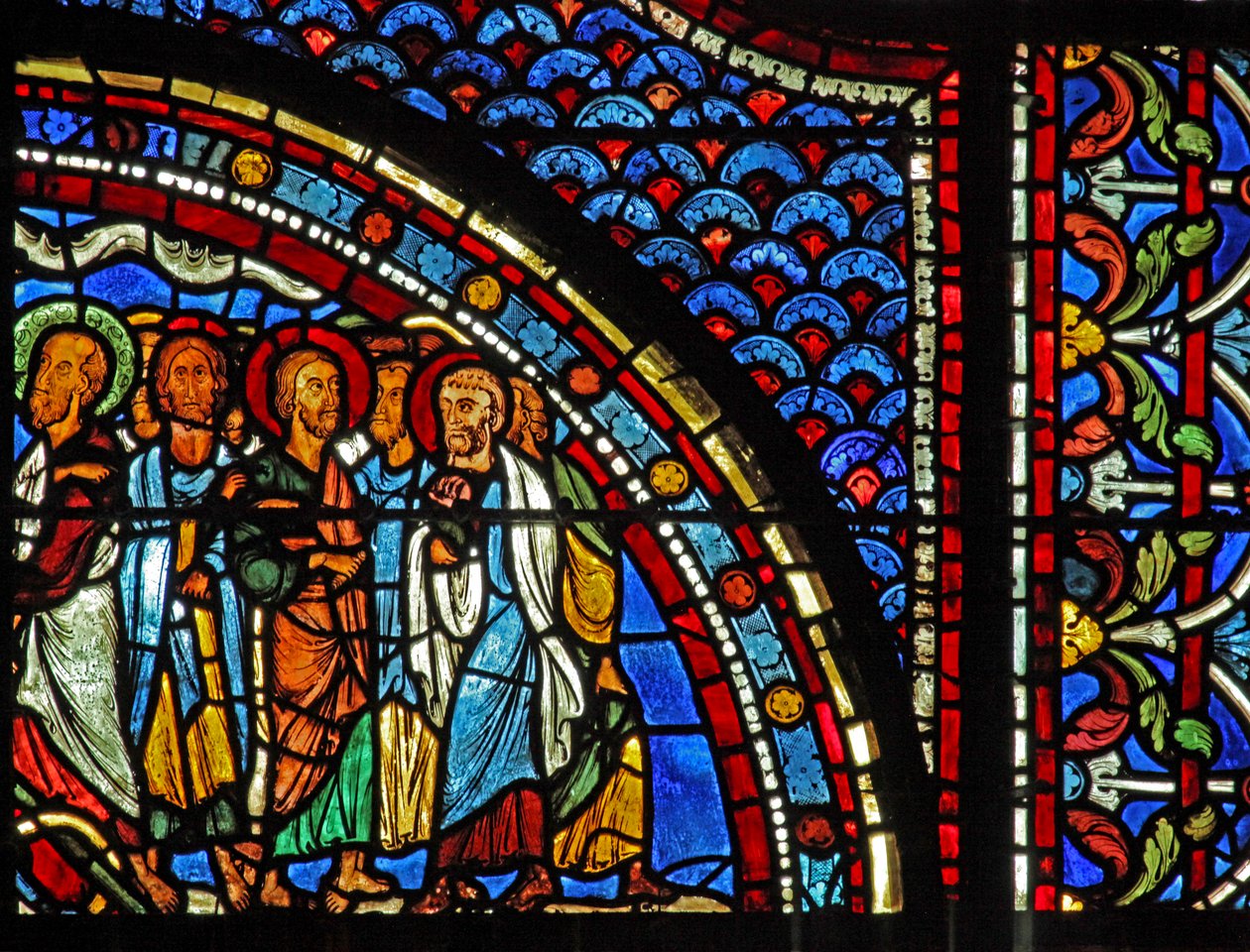 Mary Magdalene-vinduet: Maria forteller disiplene om oppstandelsen (w46) av French School